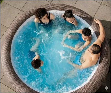 Friends enjoying a hired hot tub